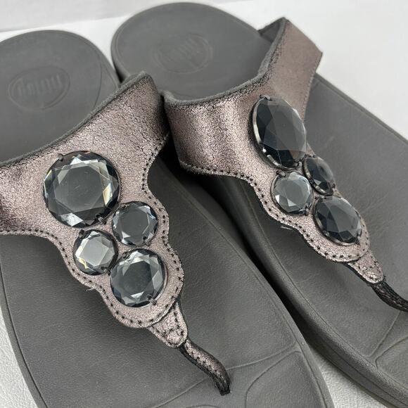 FitFlop Thong Sandals Size 8 Jeweled Metallic Slip On Toe Post Flip Flop Shimmer - Picture 2 of 10